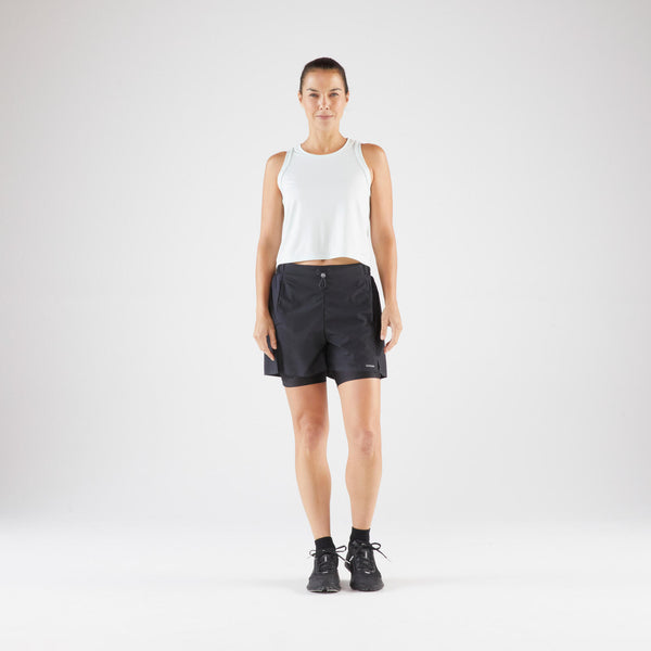 Decathlon Kiprun Women's Run 500 2-in-1 Compression Running Shorts Smoked Black