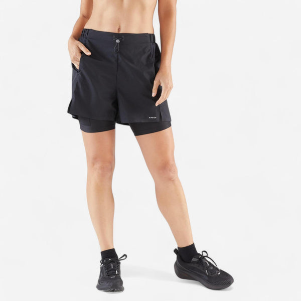 Decathlon Kiprun Women's Run 500 2-in-1 Compression Running Shorts Smoked Black