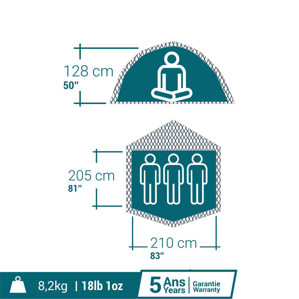 Decathlon Quechua 2 Second Easy Fresh & Black Waterproof Pop Up Camping Tent 3 Person Snowy White