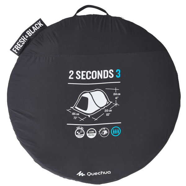 Decathlon Quechua 2 Second Fresh & Black Waterproof Pop Up Camping Tent 3 Person White