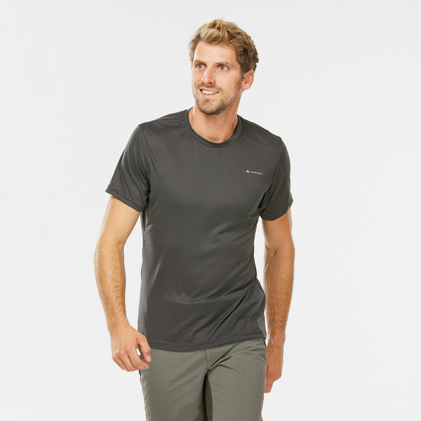 Decathlon Quechua Men's Hiking Synthetic Short-Sleeved T-Shirt MH100 Carbon Gray