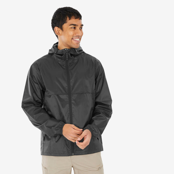 Decathlon Quechua Men's Raincut Fullzip Waterproof Rain Jacket Black