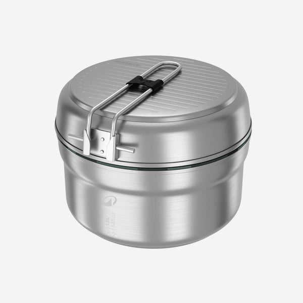 Decathlon Quechua Stainless Steel Non-stick Camping Cookset 500 For 2 People - 15-piece Dark Green Gray