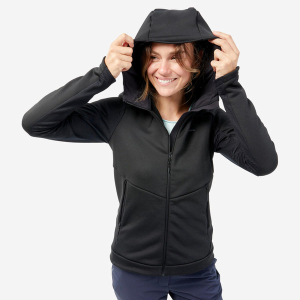 Decathlon Quechua Women's Hiking Fleece Jacket - MH520 Hood Black