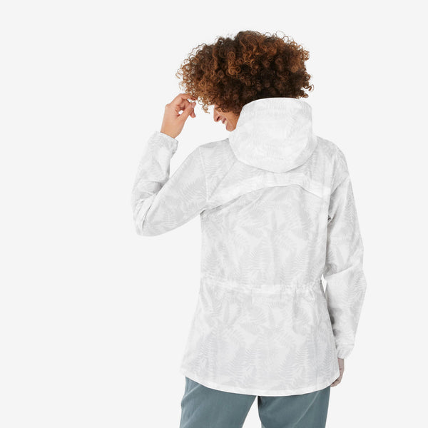 Decathlon Quechua Women's Raincut Full Zip Windproof And Water-repellent Rain Jacket White