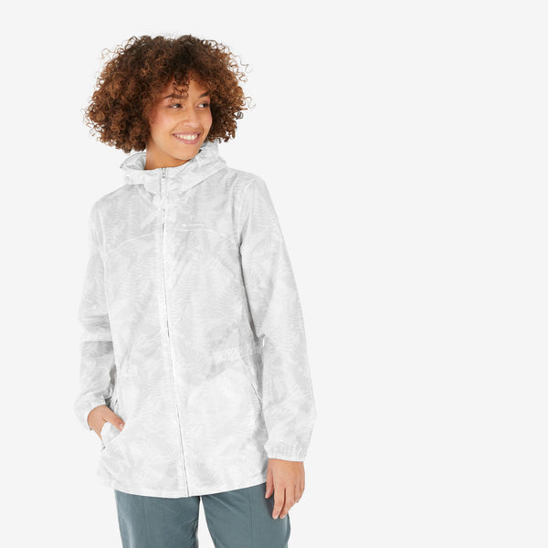 Decathlon Quechua Women's Raincut Full Zip Windproof and Water-repellent Rain Jacket White
