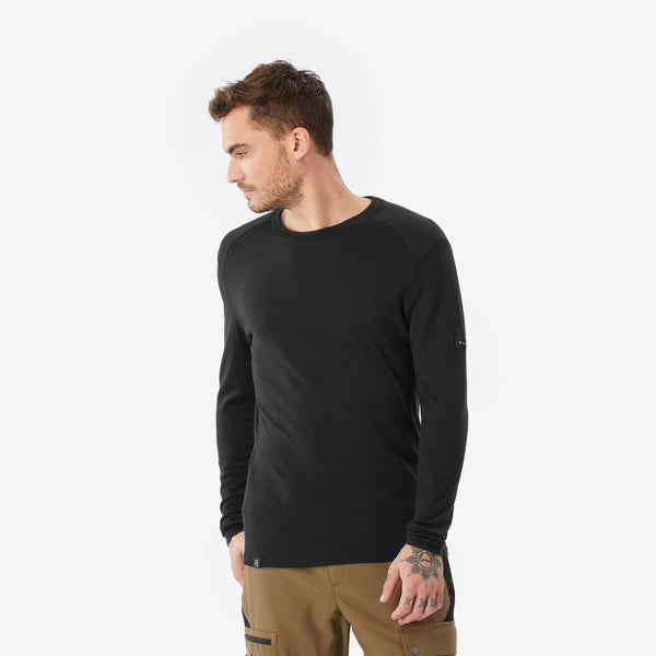 Decathlon Simond Men's MT500 Long-sleeve 100% Merino Wool T-shirt Black