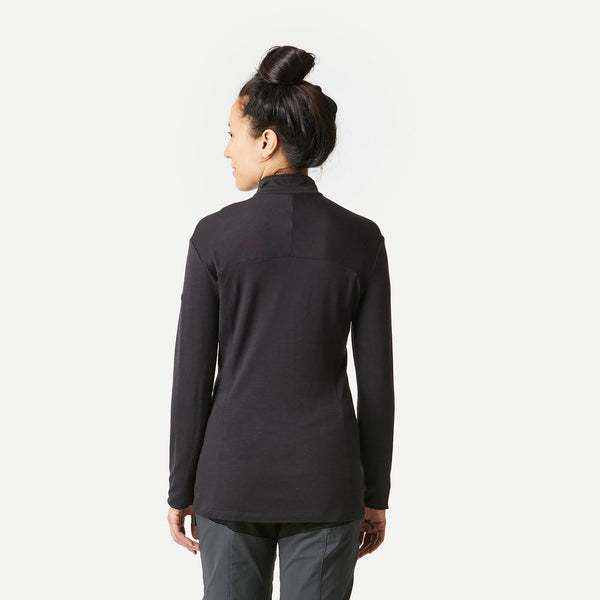 Decathlon Simond Women's Long-sleeved Merino Zipped Neck T-shirt - MT500 Black