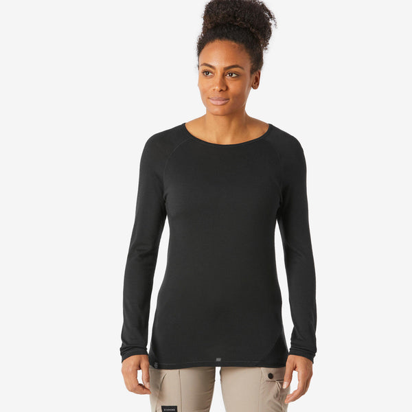Decathlon Simond Women's MT500 Long-sleeve 100% Merino Wool Shirt Black