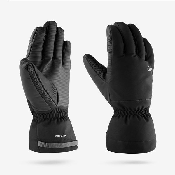 Decathlon Wedze Adult 500 Waterproof Ski Gloves Smoked Black