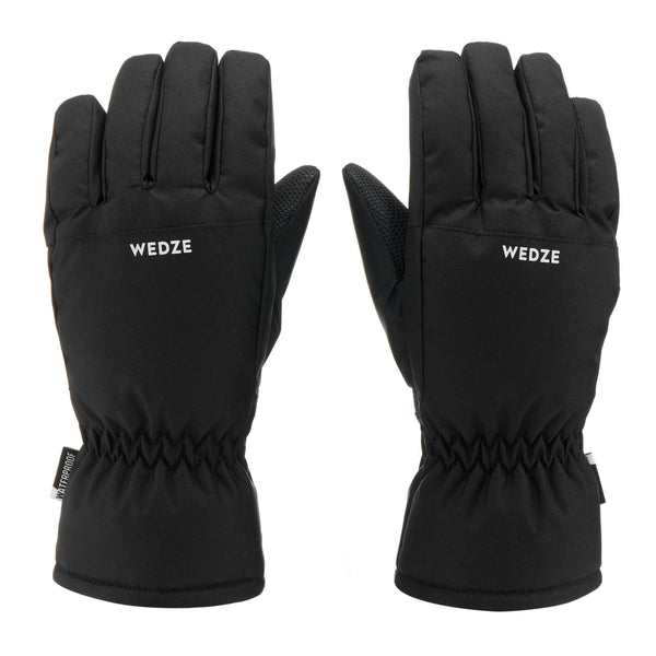 Decathlon Wedze Kids' 100 Warm Waterproof Ski Gloves Smoked Black