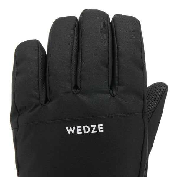 Decathlon Wedze Kids' 100 Warm Waterproof Ski Gloves Smoked Black