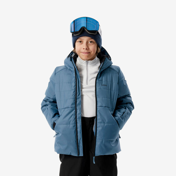 Decathlon Wedze Kids' 100 Waterproof Puffer Ski Jacket Blue Gray