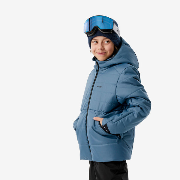 Decathlon Wedze Kids' 100 Waterproof Puffer Ski Jacket Blue Gray