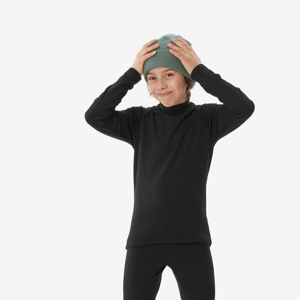 Decathlon Wedze Kids' BL500 Thermal Ski Base Layer Top Smoked Black