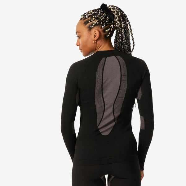 Decathlon Wedze Women’s BL500 Seamless Ski Base Layer Top Smoked Black