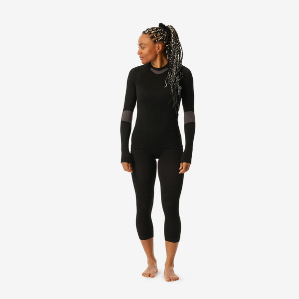 Decathlon Wedze Women’s BL500 Seamless Ski Base Layer Top Smoked Black