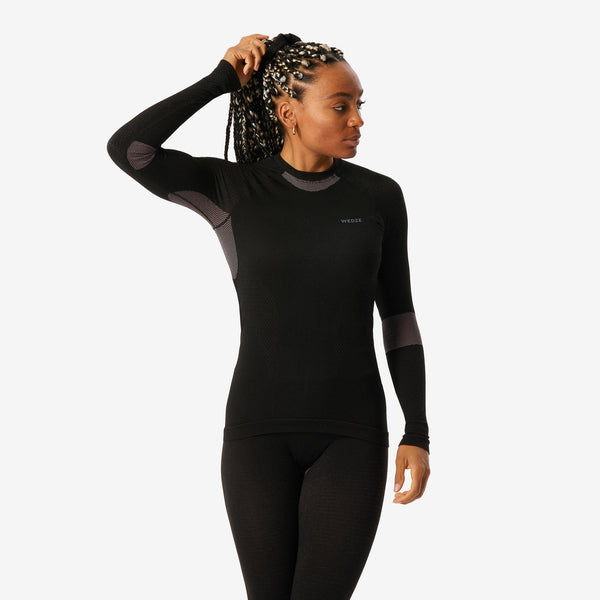 Decathlon Wedze Women’s BL500 Seamless Ski Base Layer Top Smoked Black