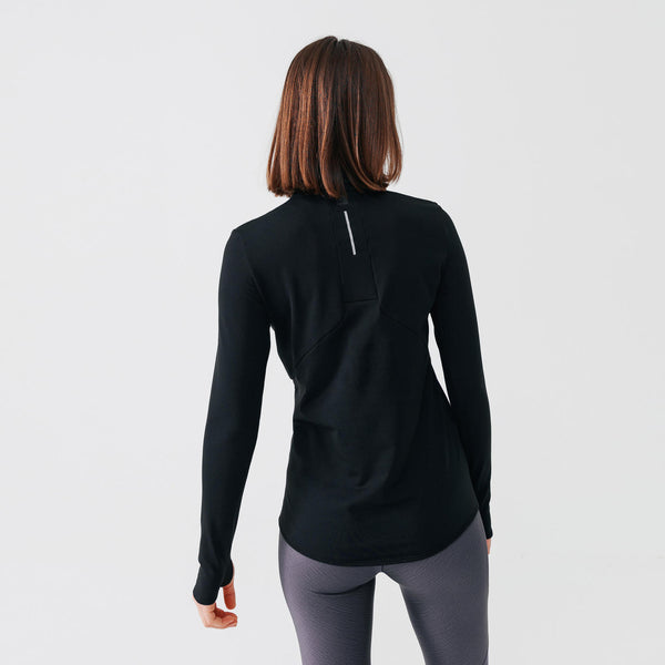 Decathlon Women's 100 Long-Sleeved Half-Zip Running T-shirt Smoked Black