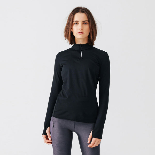 Decathlon Women's 100 Long-Sleeved Half-Zip Running T-shirt Smoked Black