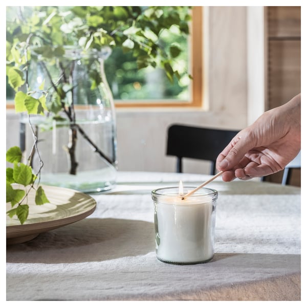 IKEA ADLAD Scented Candle In Glass Scandinavian Woods/white 40 Hr