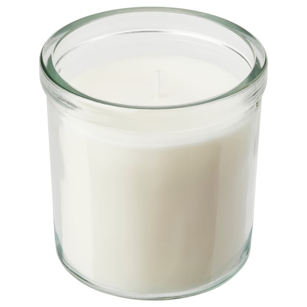 IKEA ADLAD Scented candle in glass Scandinavian Woods/white 40 hr