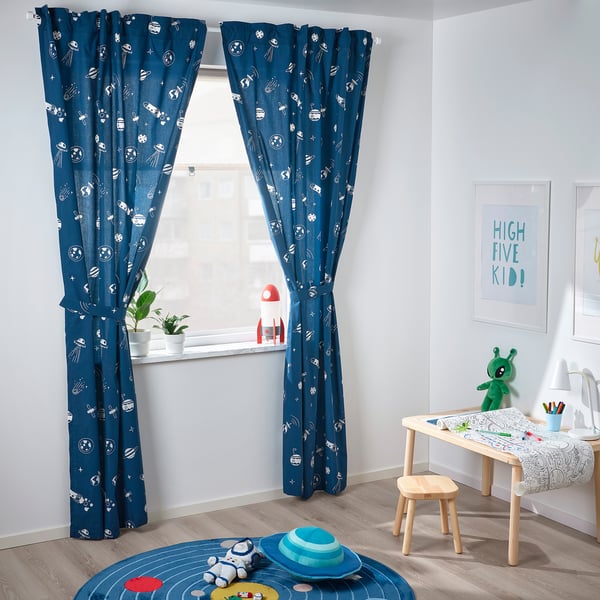 IKEA AFTONSPARV Curtains With Tie-backs 1 Pair Space Blue/white 47x98 "