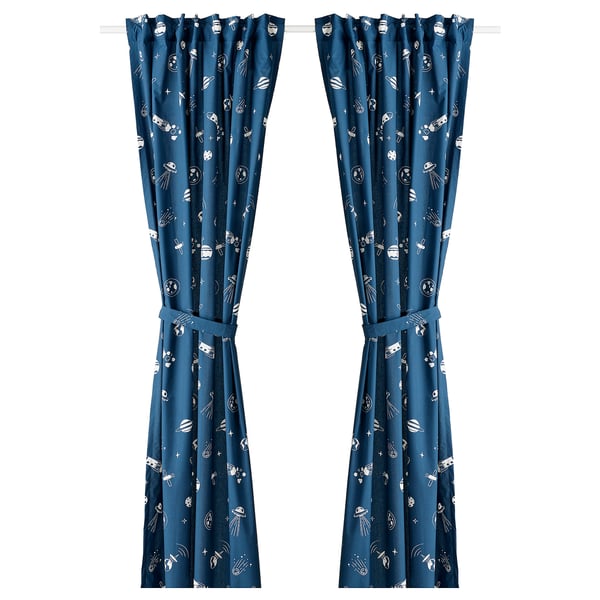 IKEA AFTONSPARV Curtains with tie-backs 1 pair space blue/white 47x98 "