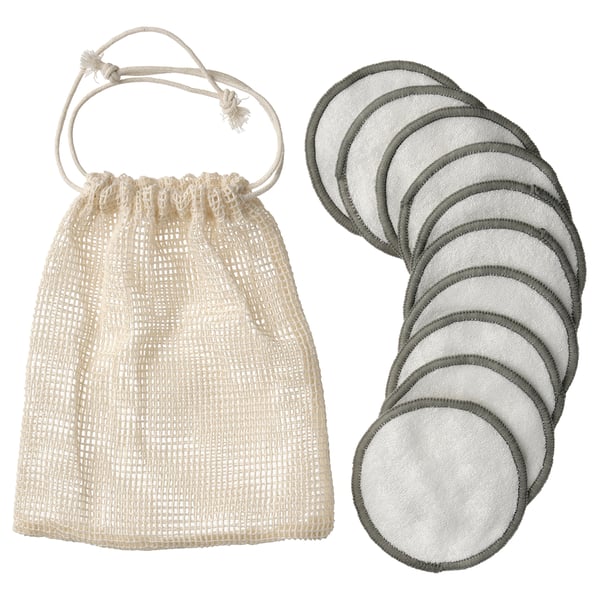 IKEA ÅKERRÄTTIKA Reusable cleansing pads with bag white/green