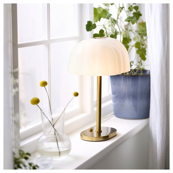 IKEA AKTERSPRING Table Lamp Opal Glass/brass Plated 15 "