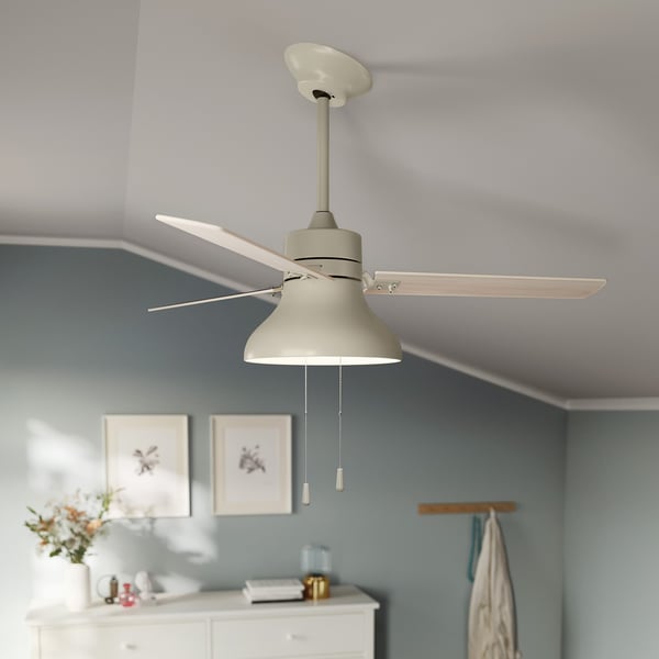 IKEA AKTERSTAGAD / BRUNALGER Ceiling Fan W Extension Downrod Wood Effect Beige
