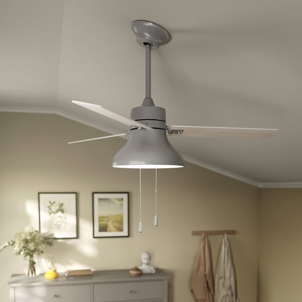 IKEA AKTERSTAGAD / BRUNALGER Ceiling Fan W Extension Downrod Wood Effect Gray