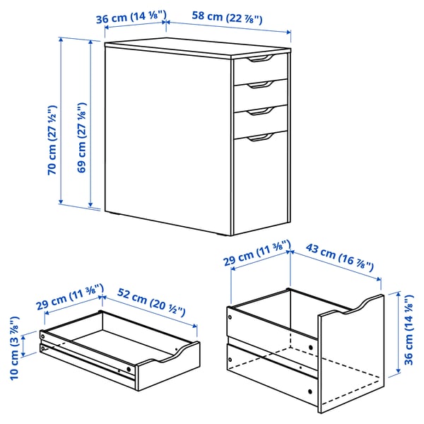 IKEA ALEX Drawer Unit/drop File Storage White 14 1/8x27 1/2 "