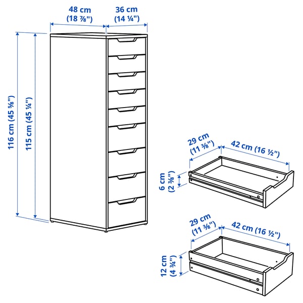 IKEA ALEX Drawer Unit With 9 Drawers White 14 1/8x45 5/8 "