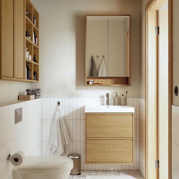 IKEA ÄNGSJÖN / BACKSJÖN Bathroom Vanity With Sink & Faucet Oak Effect 24 1/8x21x27 1/2 "