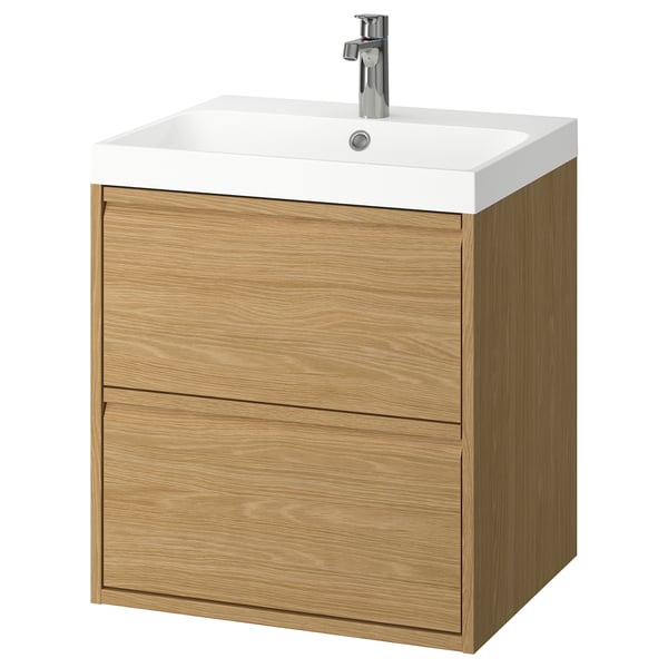 IKEA ÄNGSJÖN / BACKSJÖN Bathroom vanity with sink & faucet oak effect 24 1/8x21x27 1/2 "
