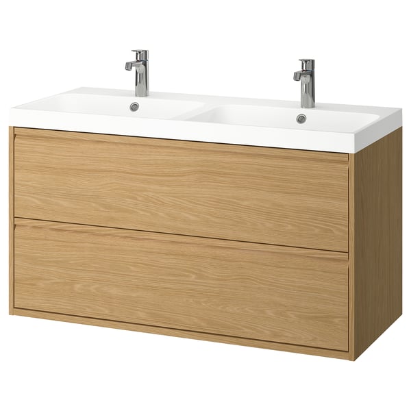 IKEA ÄNGSJÖN / BACKSJÖN Bathroom vanity with sink & faucets oak effect 48 1/8x21x27 1/2 "