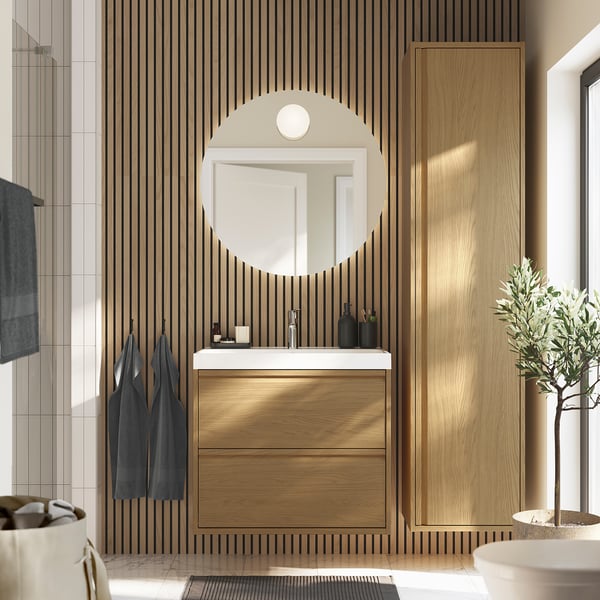 IKEA ÄNGSJÖN Bathroom Vanity With Drawers Oak Effect 30x21x25 1/8 "