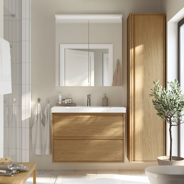 IKEA ÄNGSJÖN / ORRSJÖN Bathroom Vanity With Sink & Faucet Oak Effect 37x21 3/4x27 5/8 "