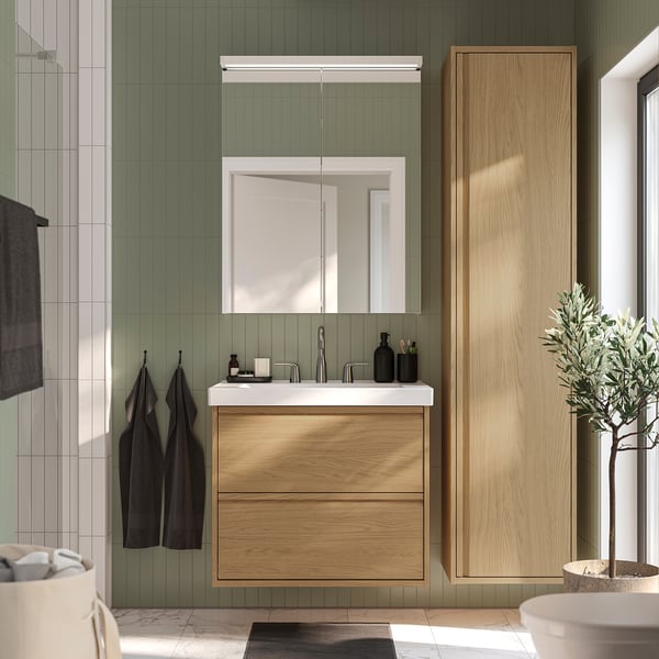 IKEA ÄNGSJÖN / ORRSJÖN Bathroom Vanity With Sink & Faucet Oak Effect 31x21x27 5/8 "