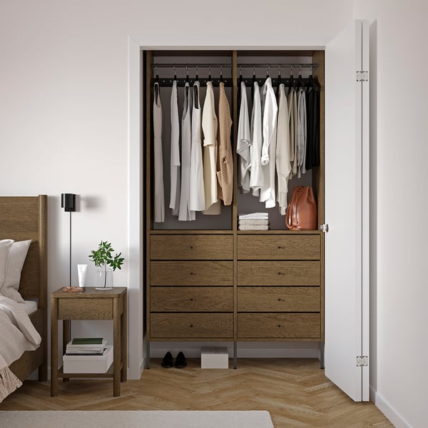 IKEA AURDAL Wardrobe Combination Brown Stained Oak Veneer/dark Gray 49 1/4x15 3/4x87 "