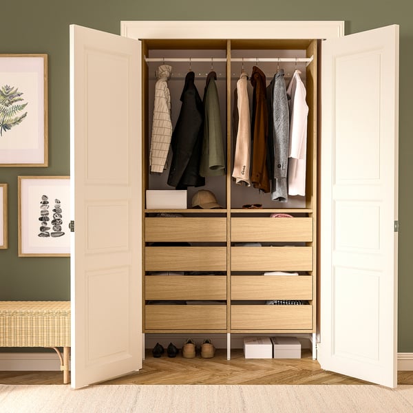 IKEA AURDAL Wardrobe Combination Oak Veneer/white 49 1/4x15 3/4x87 "