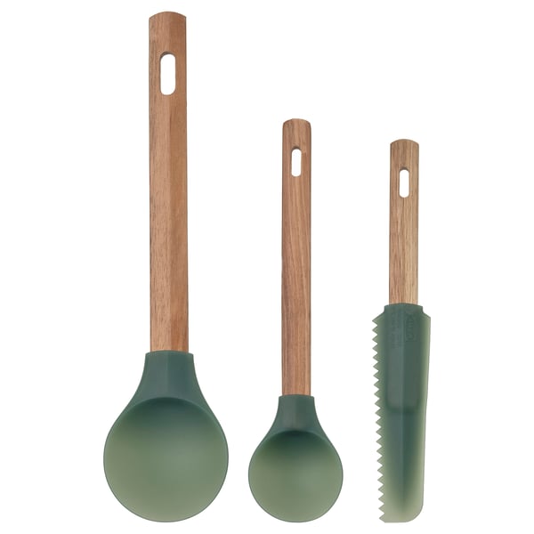 IKEA BÄCKRÖDING Spatula set of 3 wood/dark gray-green