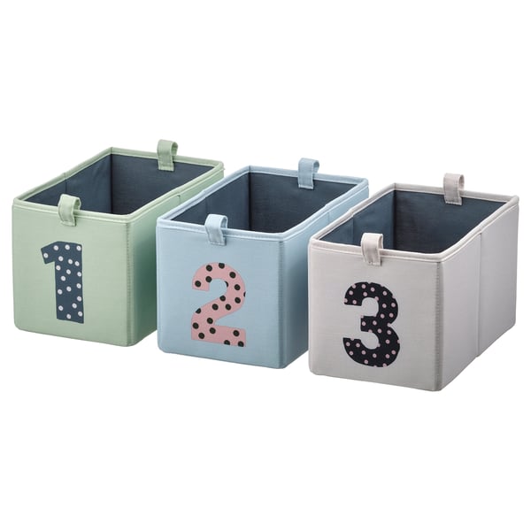 IKEA BARNDRÖM Box set of 3 green blue/beige 6 ¾x10 ¾x6 ¾ "