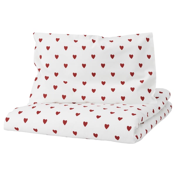 IKEA BARNDRÖM Duvet cover 1 pillowcase f crib heart pattern/white red 43 1/4x49 1/4/13 3/4x21 5/8 "