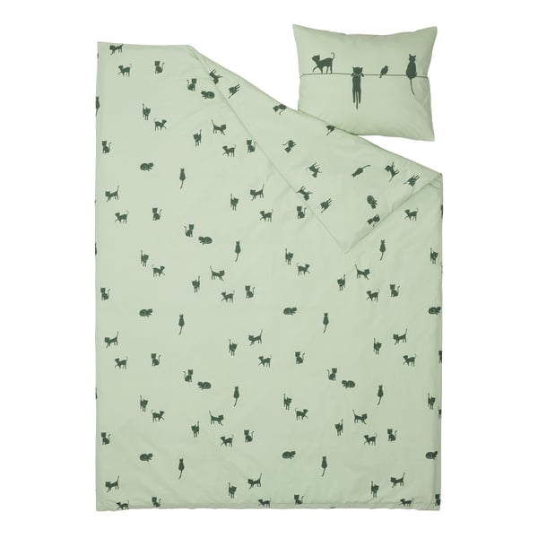 IKEA BARNDRÖM Duvet Cover And Pillowcase(s) Cat Pattern/green Twin