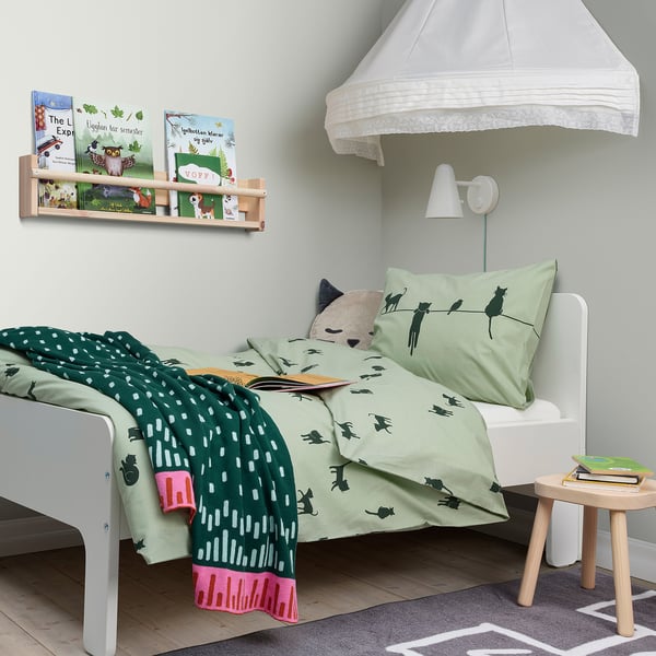 IKEA BARNDRÖM Duvet Cover And Pillowcase(s) Cat Pattern/green Twin