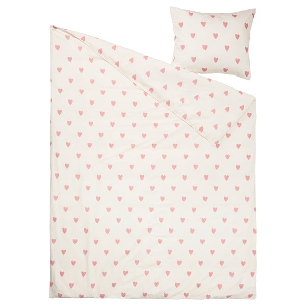 IKEA BARNDRÖM Duvet Cover And Pillowcase(s) Heart Pattern White/pink Twin