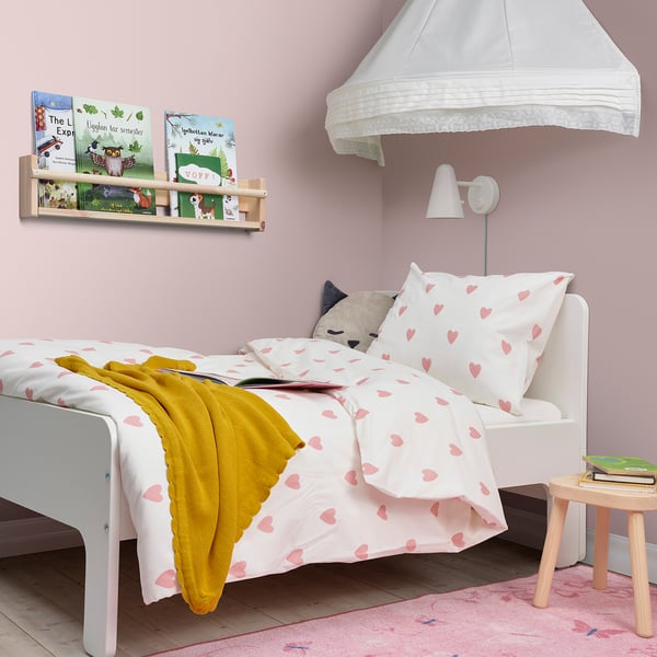 IKEA BARNDRÖM Duvet Cover And Pillowcase(s) Heart Pattern White/pink Twin