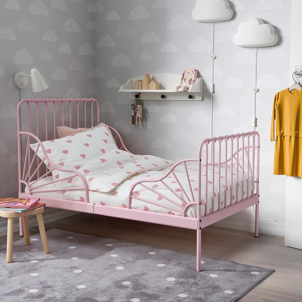 IKEA BARNDRÖM Duvet Cover And Pillowcase(s) Heart Pattern White/pink Twin